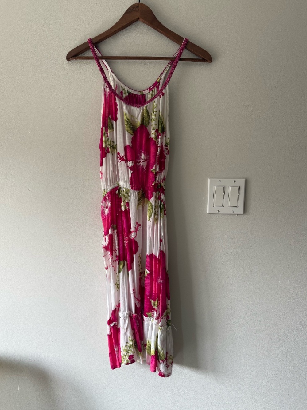 Floral Pink & White Summer Dress | Size Large
